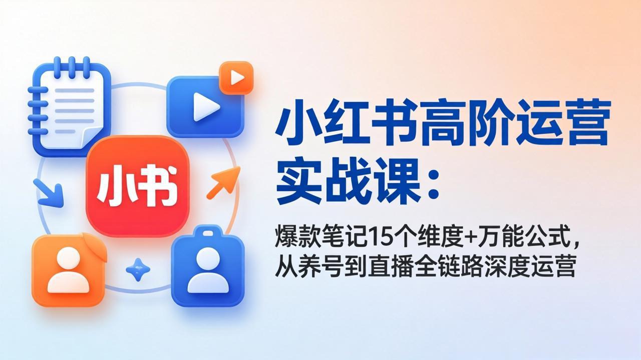 小红书高阶运营实战课：爆款笔记15个维度+万能公式，从养号到直播全链路深度运营-网创资源站