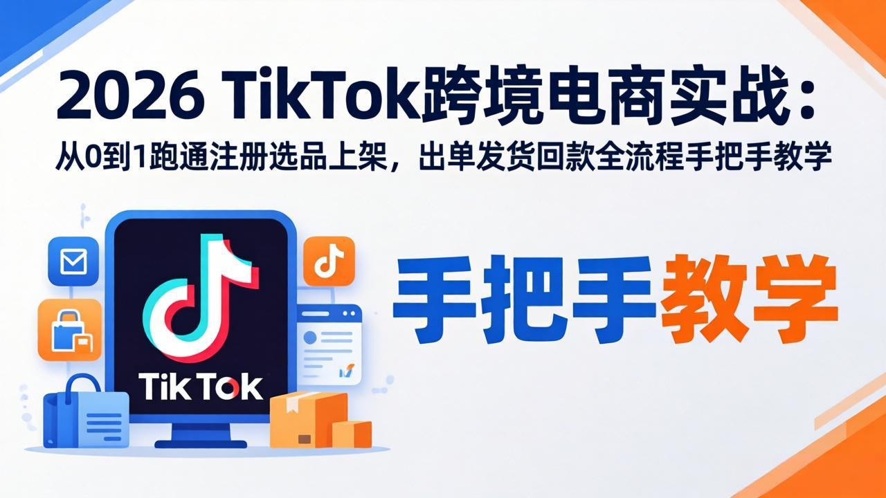2026TikTok跨境电商实战：从0到1跑通注册选品上架，出单发货回款全流程手把手教学-网创资源站