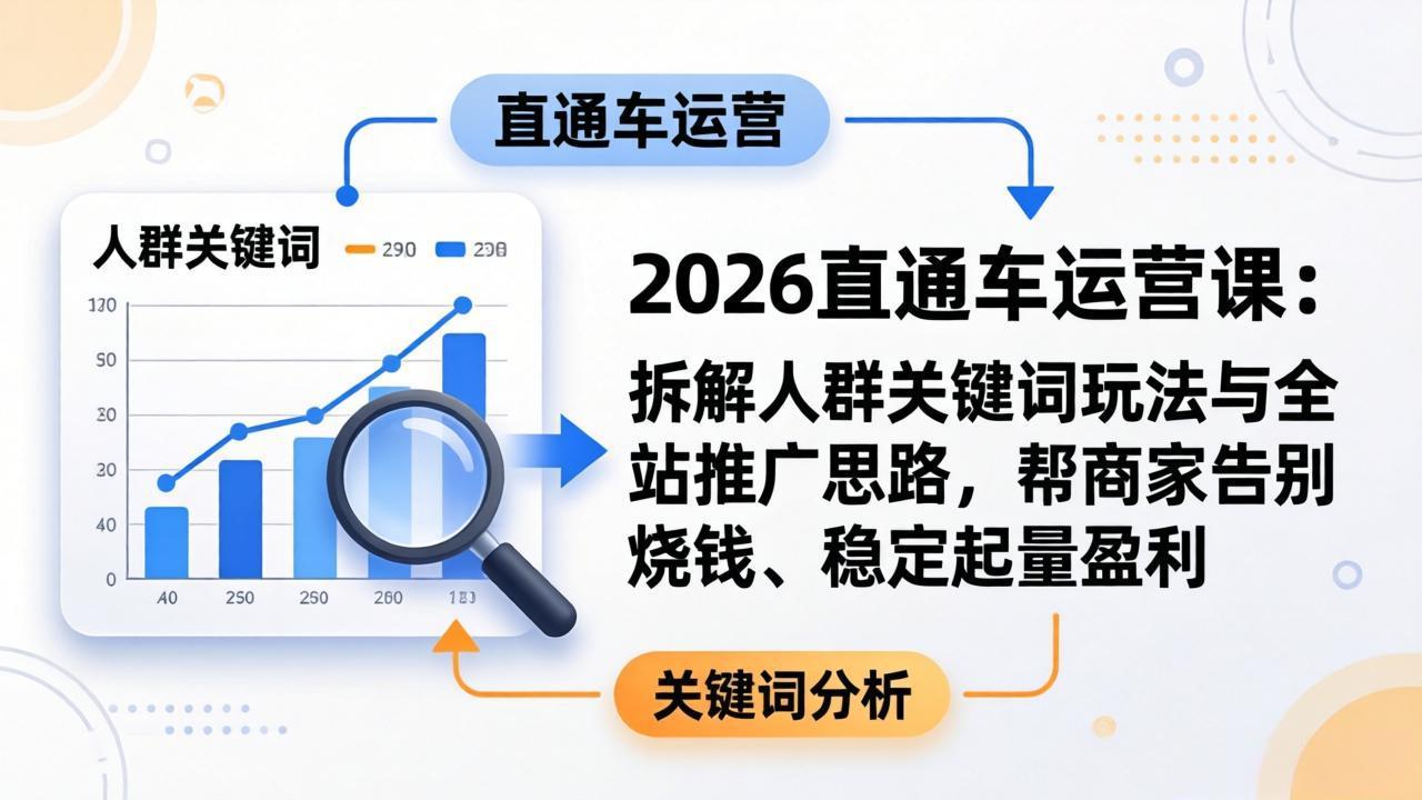 2026直通车运营课：拆解人群关键词玩法与全站推广思路，帮商家告别烧钱、稳定起量盈利-网创资源站