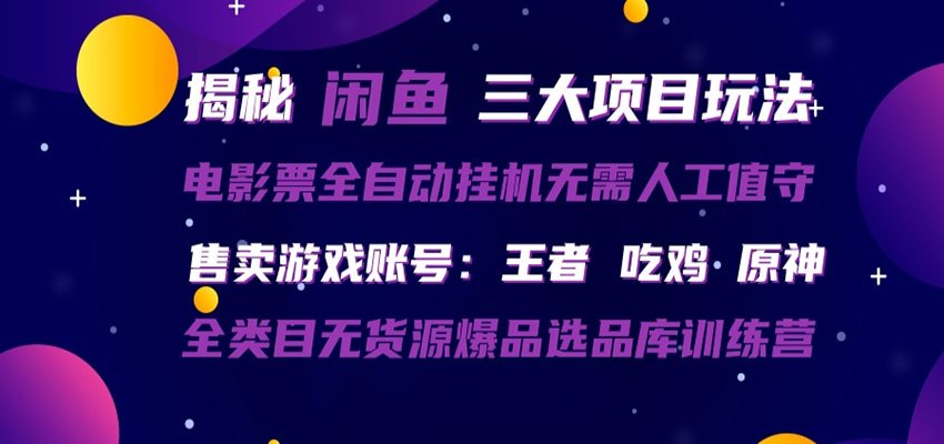 闲鱼三种玩法 全自动电影票 售卖游戏账号 爆品选品库训练营-网创资源站
