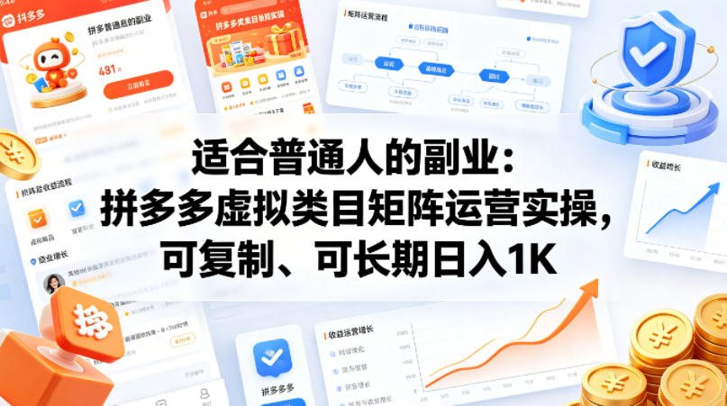 适合普通人的副业：拼多多虚拟类目矩阵运营实操，可复制、可长期日入1K【揭秘】-网创资源站