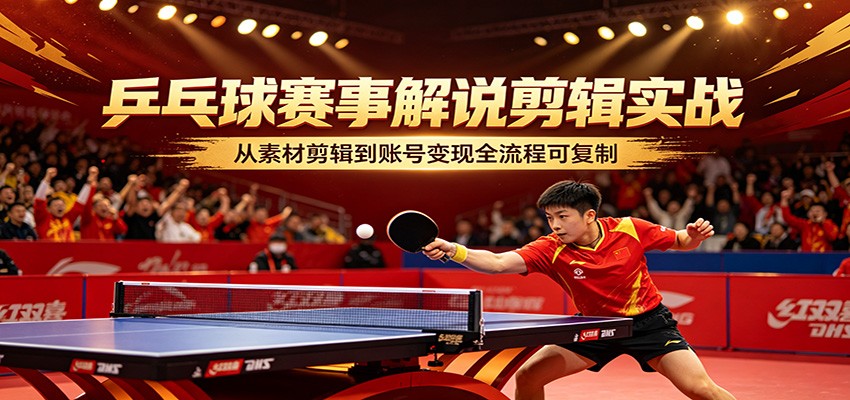 乒乓球赛事解说剪辑实战，从素材剪辑到账号变现全流程可复制-网创资源站