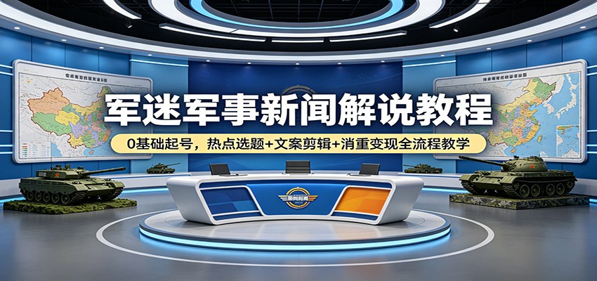 军迷军事新闻解说教程：0基础起号，热点选题+文案剪辑+消重变现全流程教学-网创资源站