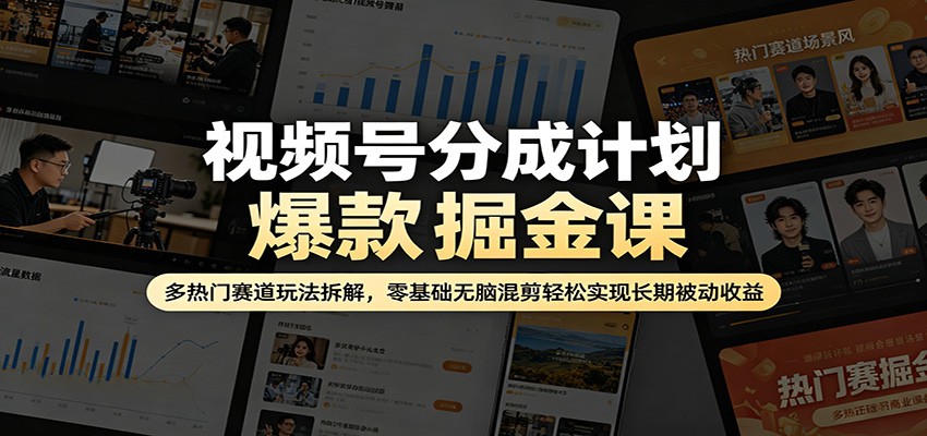 视频号分成计划爆款掘金课：多热门赛道玩法拆解，零基础无脑混剪轻松实现长期被动收益-网创资源站