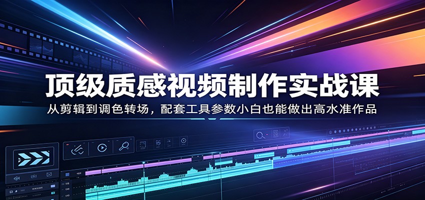 顶级质感视频制作实战课：从剪辑到调色转场，配套工具参数小白也能做出高水准作品-网创资源站