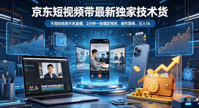 京东短视频带货最新独家技术，不用拍视频不用直播，2分钟一条爆款视频，操作简单，日入1k+【揭秘】-网创资源站