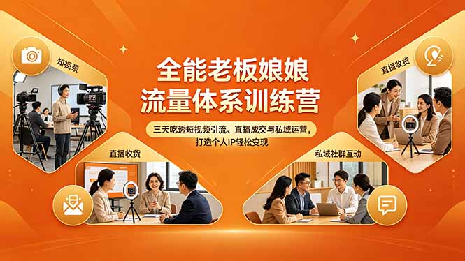 全能老板娘流量体系训练营，三天吃透短视频引流、直播成交与私域运营，打造个人IP轻松变现-网创资源站