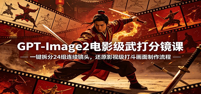 GPT-Image2电影级武打分镜课：一键拆分24组连续镜头，还原影视级打斗画面制作流程-网创资源站