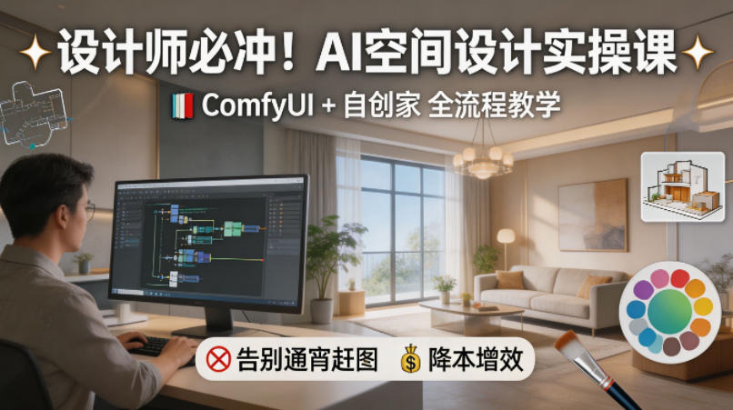 设计师必冲！AI空间设计实操课，ComfyUI+自创家全教学，告别通宵赶图，降本增效-网创资源站