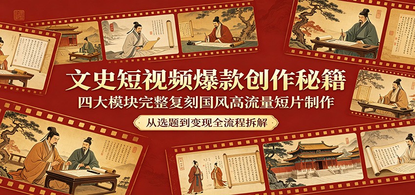 文史短视频爆款创作秘籍：四大模块完整复刻国风高流量短片制作-网创资源站