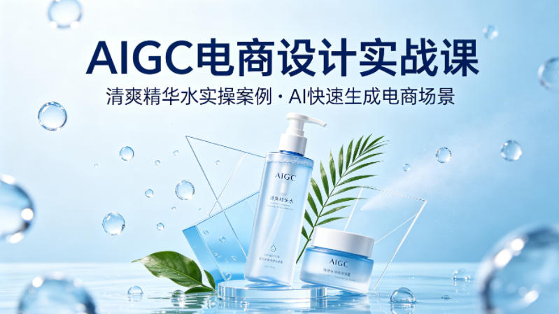 AIGC电商设计实战课，以清爽精华水为实操案例，教你用AI快速生成电商场景-网创资源站