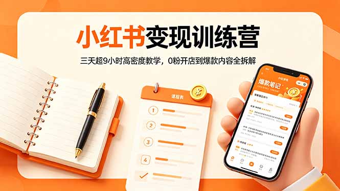 小红书变现训练营：三天超9小时高密度教学，0粉开店到爆款内容全拆解-网创资源站