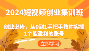 2024短视频创业集训班：创业必修，从0到1手把手教你实操1个能盈利的账号-网创资源站