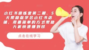 小红书训练营第二期,5天帮助你学会小红书店铺,用最简单的方式帮助大家快速赚到钱-网创资源站