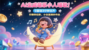 AI生成萌系小人唱歌！0基础3分钟出片，28个作品涨粉9万，日赚四位数，小白直接抄作业-网创资源站