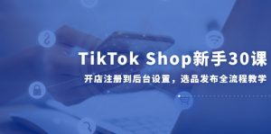 TikTok Shop新手30课，开店注册到后台设置，选品发布全流程教学-网创资源站