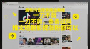 最新抖音搜索搬运教程，一刀不剪，条条过抖，推文短剧影视涨粉都可以-网创资源站