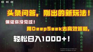 头条问答，刚出的新玩法！保证你没见过！结合Deepseek高效答题，日入1000+-网创资源站