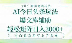 今日头条2025年最新暴利玩法，一键生成爆款，轻松实现矩阵日入3000+-网创资源站