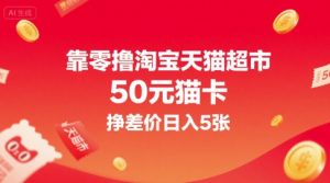 靠零撸淘宝天猫超市50元猫卡，挣差价日入5张-网创资源站
