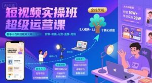 短视频实操班超级运营课，新手小白到短视频大神必修课程，剪辑-拍摄-运营-直播-变现-网创资源站