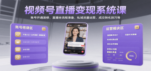 视频号直播变现系统课，账号开通装修、直播全流程准备、私域流量运营、成交转化技巧等-网创资源站