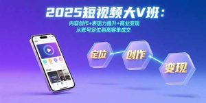 2025短视频大V班:内容创作+表现力提升+商业变现 从账号定位到高客单成交-网创资源站
