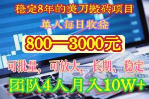 稳定8年的美刀搬砖项目，单人每日收益800—3000.团队4人月入10W+.可线下-网创资源站