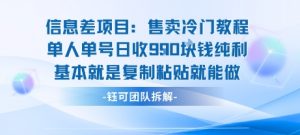 信息差项目：售卖冷门教程单人单号日收9张纯利基本就是复制粘贴就能做-网创资源站
