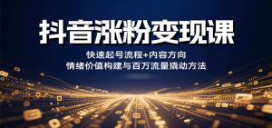 抖音涨粉变现课，快速起号流程+内容方向+情绪价值构建与百万流量撬动方法-网创资源站