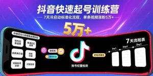 抖音快速起号训练营,7天冷启动标准化流程,单条视频涨粉5万+-网创资源站