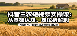 抖音三农短视频实操课：从基础认知、定位拆解到内容创作、拍摄剪辑及数据复盘投放-网创资源站