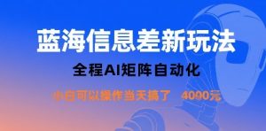 蓝海信息差新玩法，全程AI矩阵自动化小白可以操作当天搞了1k+-网创资源站