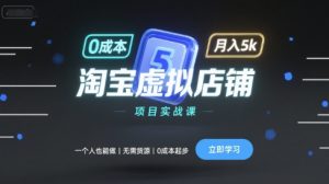 淘宝虚拟店铺项目实战课,一个人也能做,无需货源、0成本起步,月入5k-网创资源站