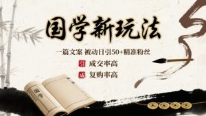 国学新玩法:一篇文案 被动日引50+精准粉丝成交率高 复购率高-网创资源站