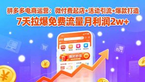 拼多多电商运营:微付费起店+活动引流+爆款打造 7天拉爆免费流量月利润2w+-网创资源站