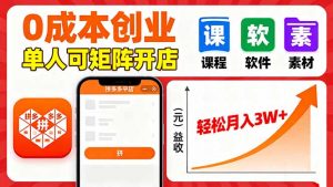 拼多多虚拟电商，0成本，单人可矩阵开店，轻松月入3W+-网创资源站