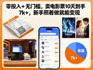 零投入+无门槛，卖电影票10天到手7k+，新手照着做就能变现【揭秘】-网创资源站