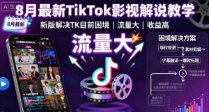 8月最新TikTok影视解说教学，新版解决TK目前困境，流量大，收益高-网创资源站