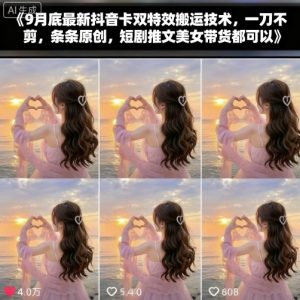 9月底最新抖音卡双特效搬运技术，一刀不剪，条条原创，短剧推文美女带货都可以-网创资源站