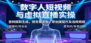 数字人短视频与虚拟直播实操，音频提取生成，背景添加，原创度提升及违规规避-网创资源站