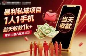 暴利私域项目1人1手机，当天收款1k+，需求人群占比高，当天就能见到钱-网创资源站