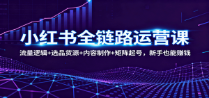 小红书全链路运营课：流量逻辑+选品货源+内容制作+矩阵起号，新手也能赚钱-网创资源站