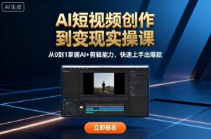 AI短视频创作到变现实操课，从0到1掌握AI+剪辑能力，快速上手出爆款(更新10月)-网创资源站