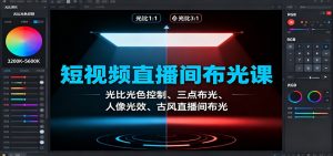 短视频直播间布光课:光比光色控制、三点布光、人像光效、古风直播间布光-网创资源站