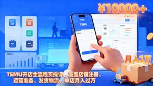 TEMU开店全流程实操课,覆盖店铺注册、运营准备、发货物流,单店月入过万-网创资源站