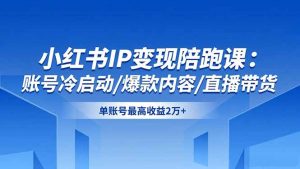 小红书IP变现陪跑课:账号冷启动/爆款内容/直播带货,单账号最高收益2万+-网创资源站