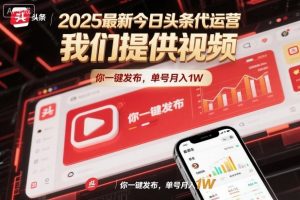 2025最新今日头条代运营，我们提供视频，你一键发布，单号月入1W【揭秘】-网创资源站