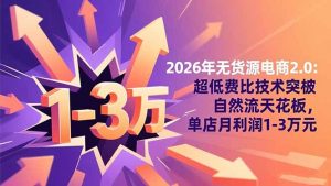 2026年无货源电商2.0【更新】：超低费比技术突破自然流天花板，单店月利润1-3万元-网创资源站