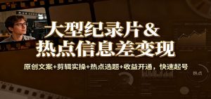 大型纪录片&热点信息差变现：原创文案+剪辑实操+热点选题+收益开通，快速起号-网创资源站